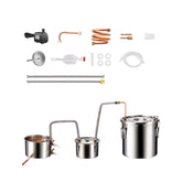 Alcohol Still, 5 Gal / 19 L Stainless Steel Water Alcohol Distiller with Copper Coil for Fast Cooling, Dual Condenser Distiller Kit with Secondary Distillation, for Wine Whisky Brandy, Silver